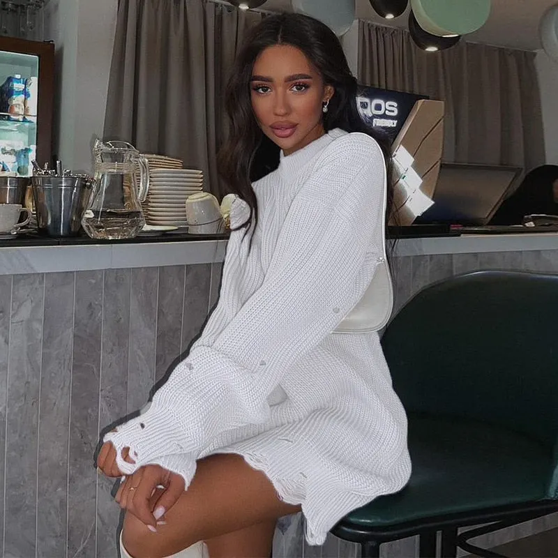 FSDA O Neck 2021 Green Sweater Dress Women Knitted Long Sleeve Autumn Winter Y2K Oversized Mini Elegant Dresses Party Sexy