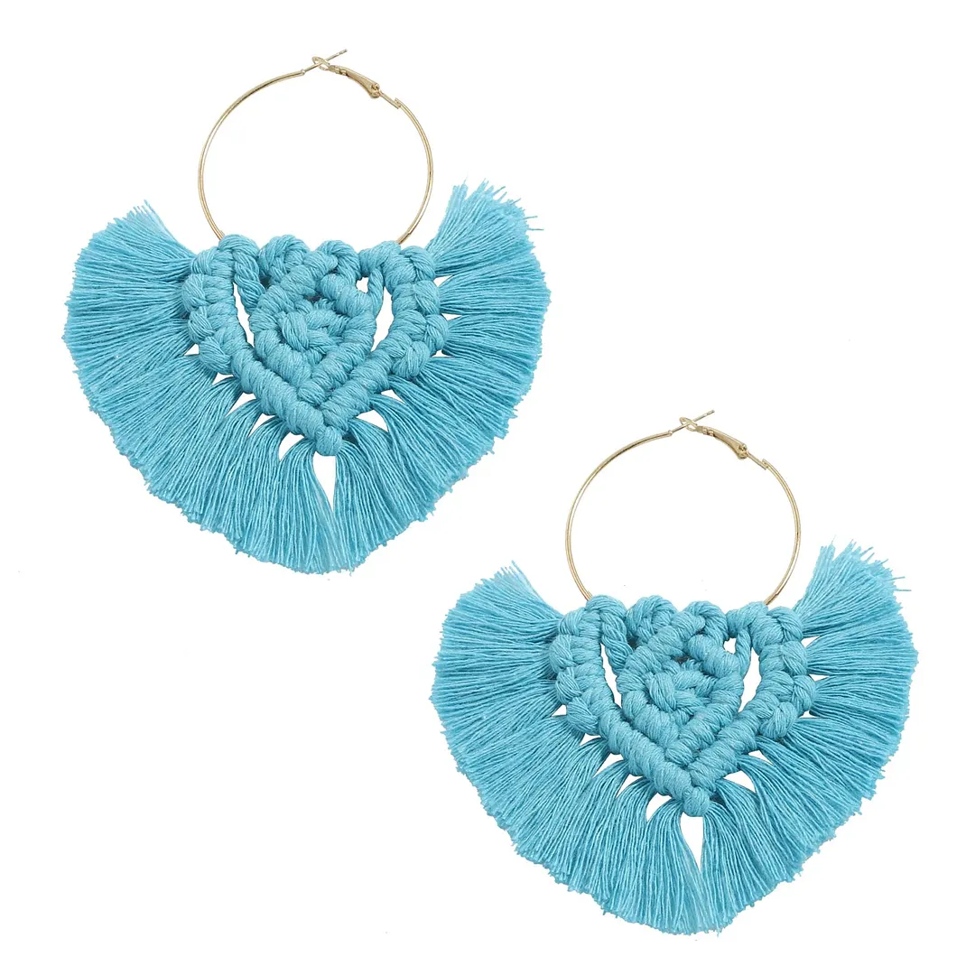 Dvacaman 2020 New Design Bohemian Leaf Shape Tassel Earrings For Women Fashion Weave Macrame Cotton Thread Earrings Drop Jewelry