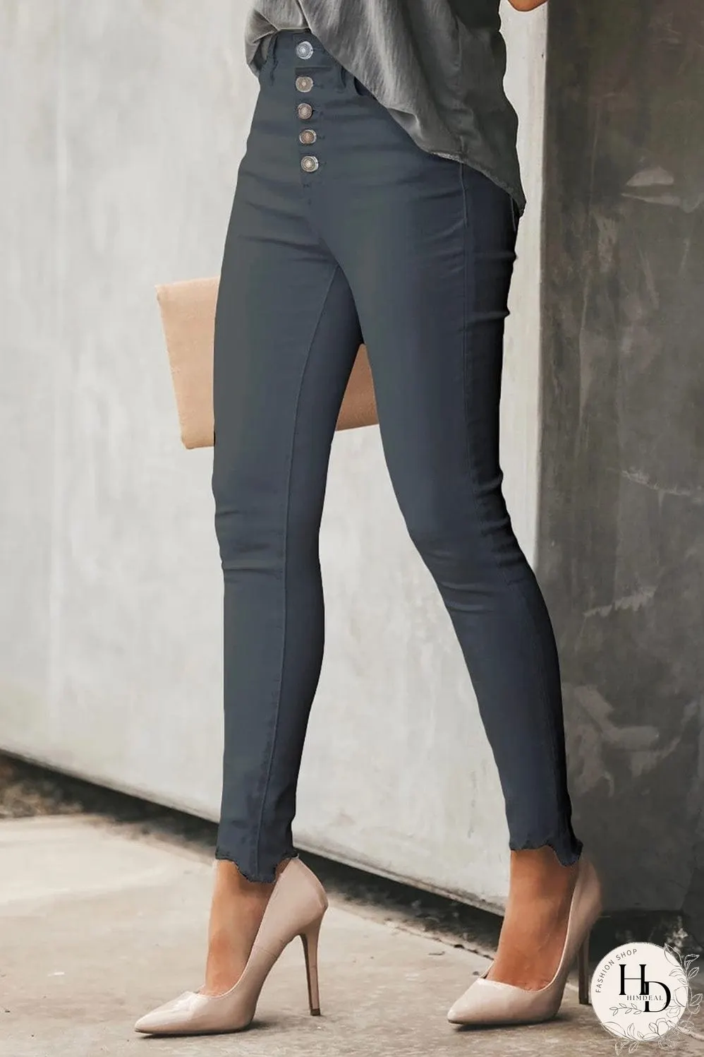 Elastic Loose Wide Leg Button Pants