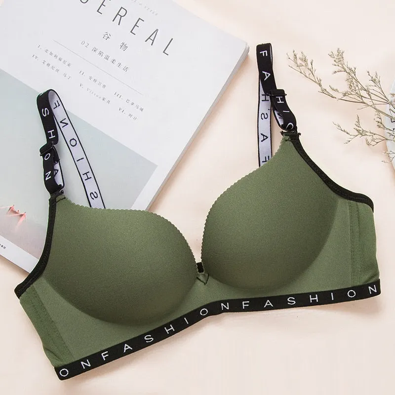 DERUILADY Comfort Skin Cotton Bralette Letter Straps Wireless Bra Sexy Lingerie Seamless Push Up Bras For Women Underwear