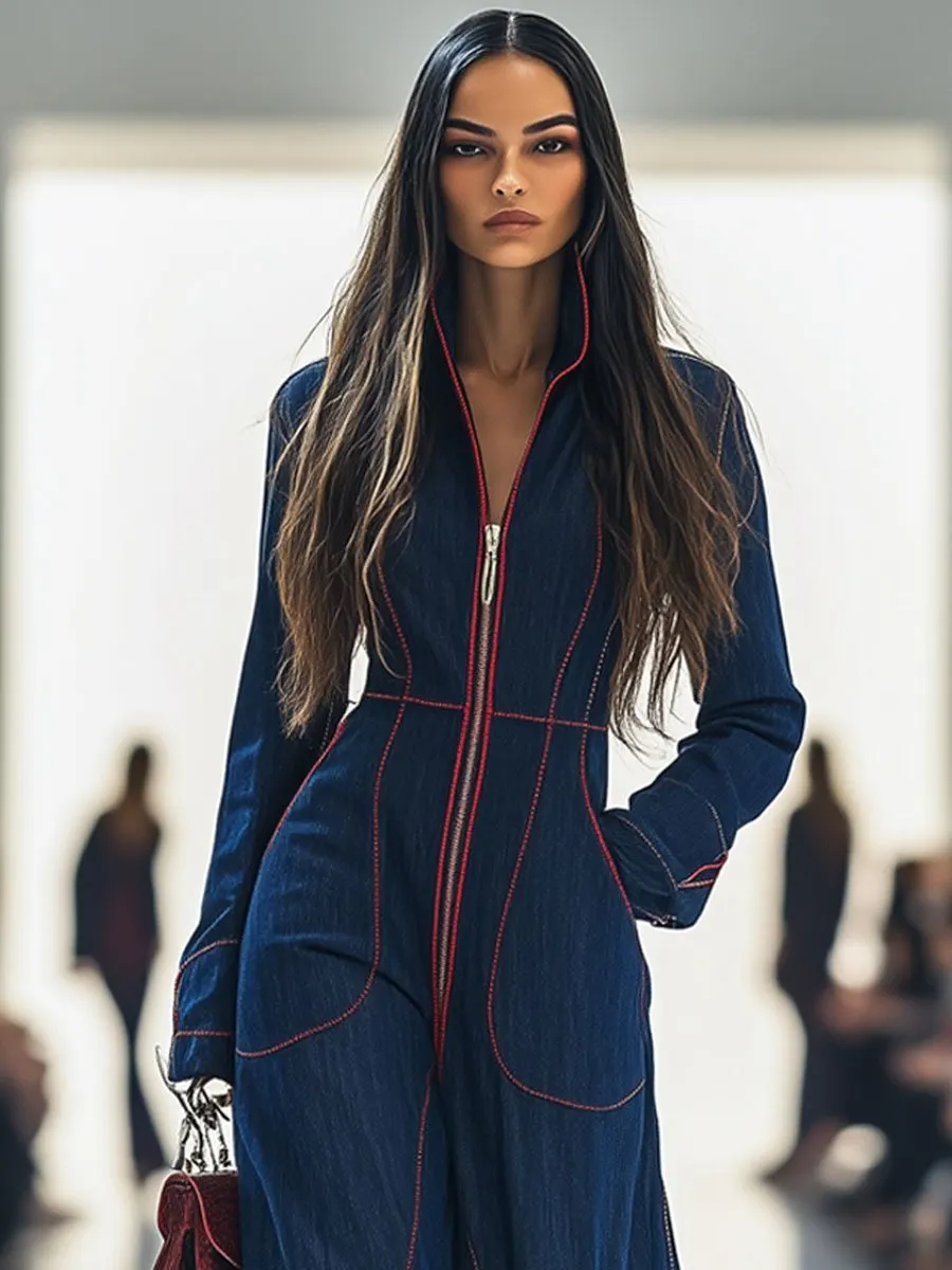 Nigikala Nigikala Autumn And Winter Body Repair V-Neck Casual Large-Size Women's Solid-Color Large Pocket Jumpsuit