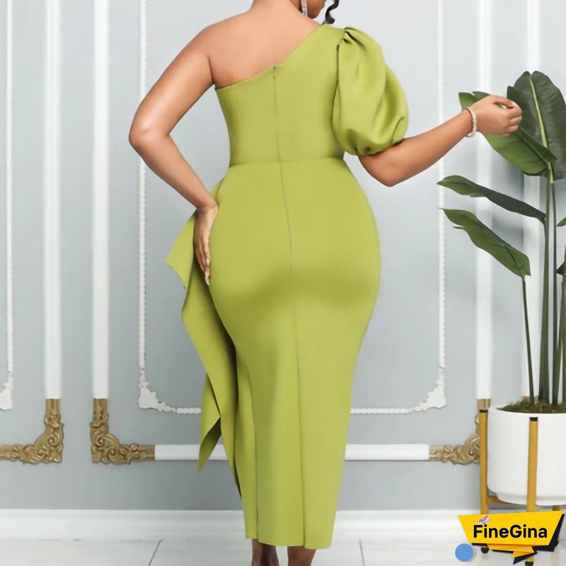 Yellow Sexy Plus Size Solid Backless Off the Shoulder Short Sleeve Dress