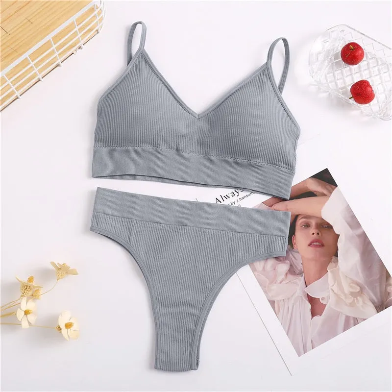 FINETOO Women Bra Panties Set Sexy G-String Push Up Bra Set Seamless Underwear Sports Thong Panty Bralette Fitness Lingerie Set