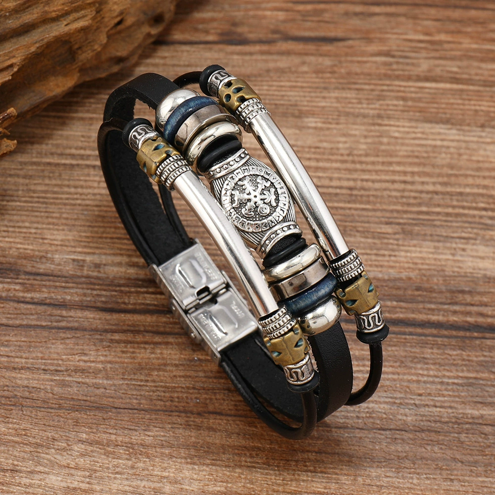 Comstylish Vintage Viking Style Leather Bracelet