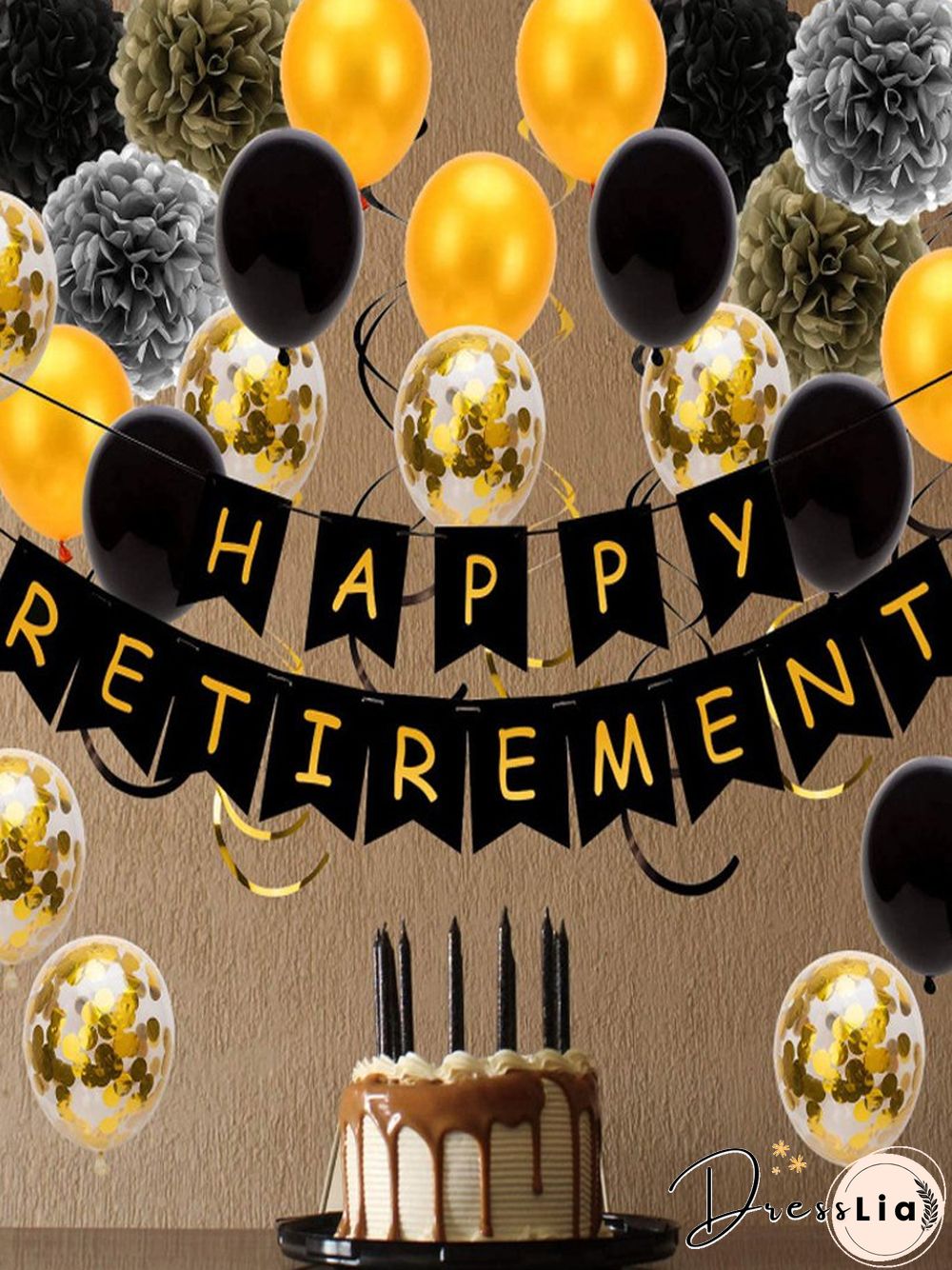 32pcs Hot Stamping Retirement Birthday Banner Spiral Charm Paper Flower Fragment Balloon Charm Party Set