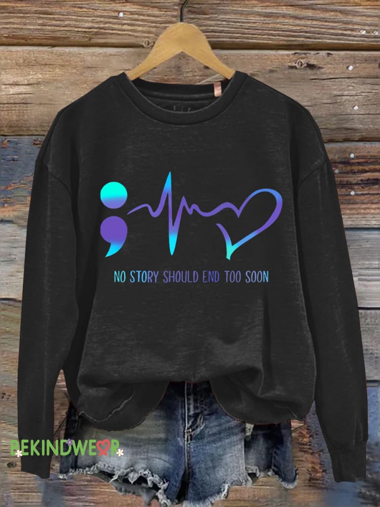 Suicide Prevention And Mental Health Print Crew Neck Long Sleeve T-Shirt S / black