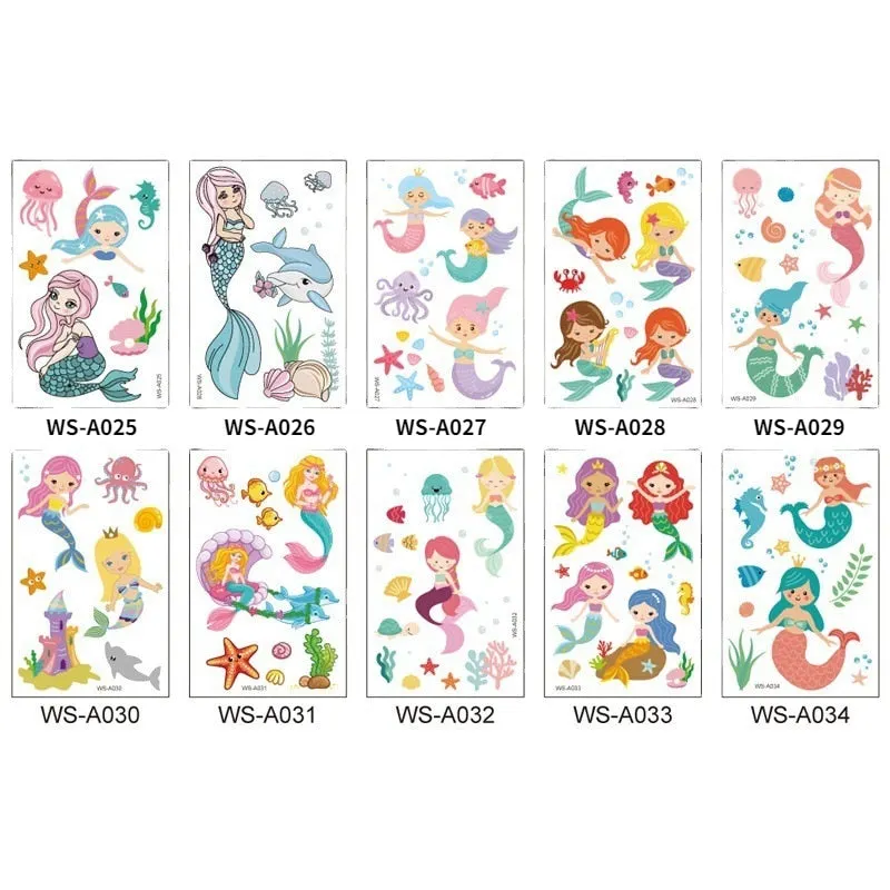 Children's cartoon mermaid tattoo stickers pink princess waterproof cute fun one-time reward stickers