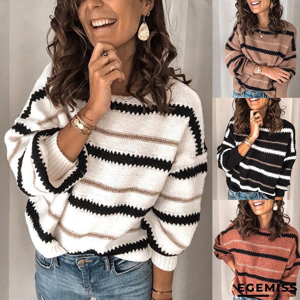 Fashion Loose Striped Crew Neck Sweater | EGEMISS