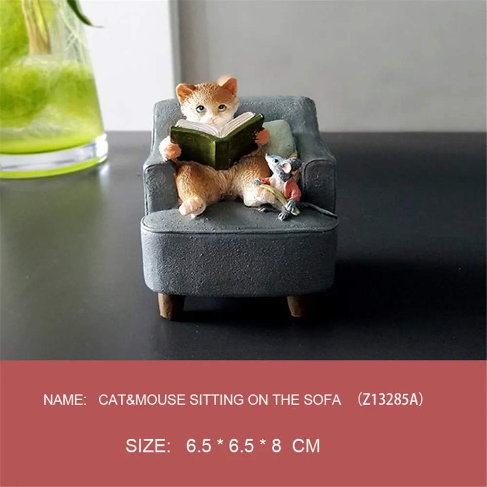 Everyday Collection Cute Cartoon Cat Animal Figurine Miniature Fairy Desk Ornament Modern Home  Decoration Gifts for Girls