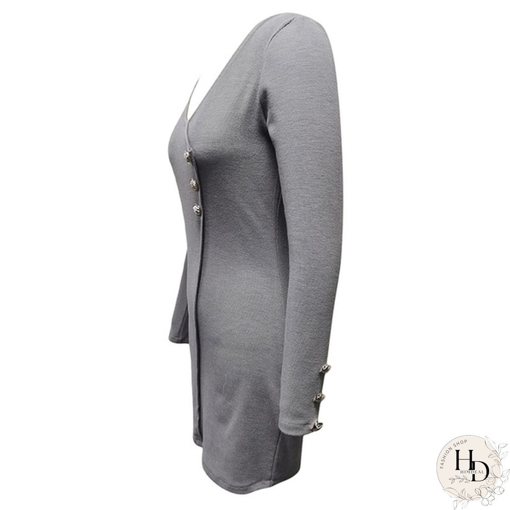 Ladies Autumn Spring Elegant Long Sleeve Buttons Slim Hip Casual Autumn Dress Bodycon Dresses Women Work Wear OL Dress