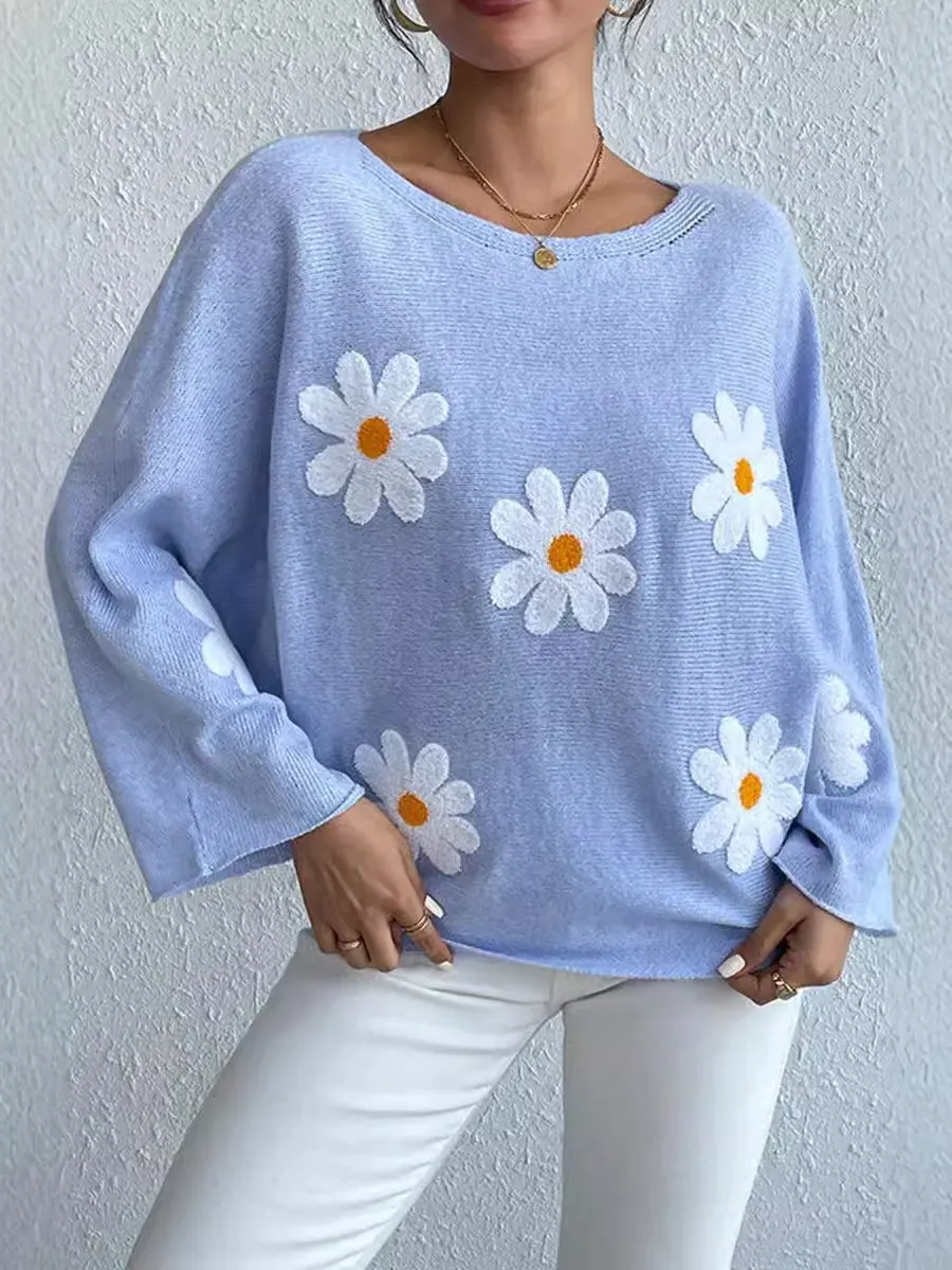 Athvotar Athvotar Embroidered Flower Women's Clothing 2025 New Loose One-Word Shoulder Jacket Sweater