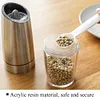  Electric Gravity Pepper Grinder Automatic Salt and Pepper Mill Grinder Adjustable Coarseness Battery Powered Blue Led Light One Hand Operation