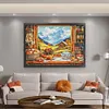 Autumn Window View-14CT Stamped Cross Stitch Egyptian Cotton 95*75cm/37.4*29.53in(Big Size)