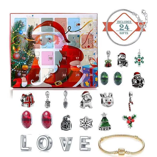 Calendrier De Compte &agrave; Rebours 24 jours Bricolage Perl&eacute; Bo&icirc;te Aveugle Cadeau De No&euml;l Bracelet