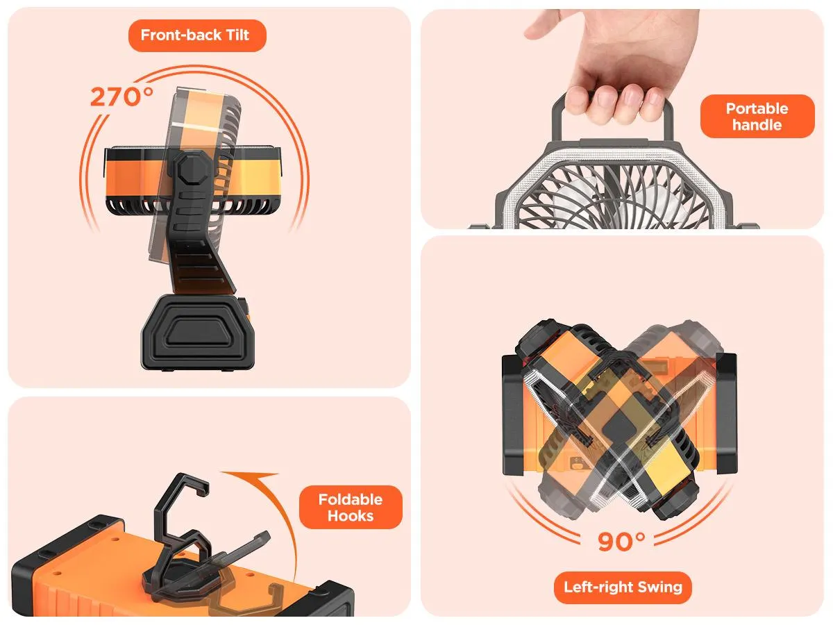 Mother's Day Gift OGERY Rechargeable Camping Fan with LED Light, Portable Multi-functional Fan with 360° Rotating Hook, Oscillating Emergency Camping Fan Cordless Rotatable Battery Powered Lightweight