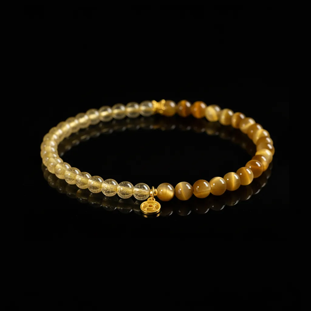 JiStones Golden Radiance Bracelet - Natural Rutilated Quartz & Golden Tiger Eye in S925 Sterling Silver