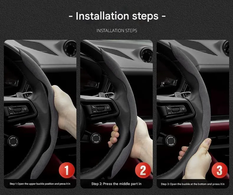 Car segmented suede steering wheel protective cover--3D car logo embossed style