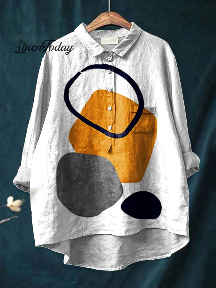 Women&rsquo;s Abstract Geometric Art Print Casual Cotton And Linen Shirt Multicolor / S