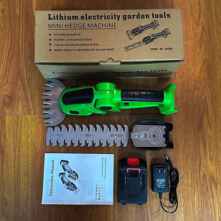 One-Handed Cordless Electric Hedge Trimmer, 2-in-1 Rechargeable Lithium Battery Lawn Shrub Grass Pruner