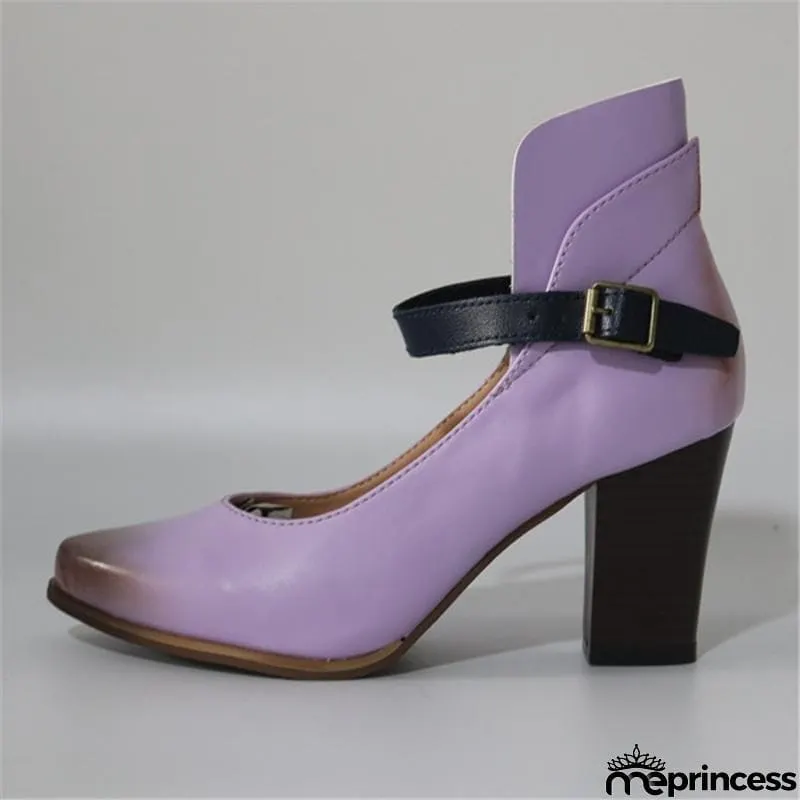 Stylish Ankle Strap Chunky High Heel Shoes