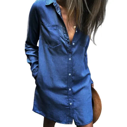 Churchf Churchf / Winter 2023 Wish Women's Button Shirt Denim Long-Sleeved T-Shirt Dress