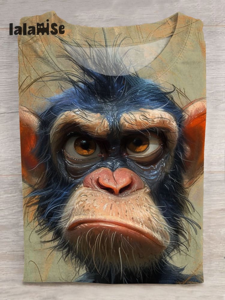 Funny Monkey Art Print Short Sleeve Casual T - Shirt Multicolor / S