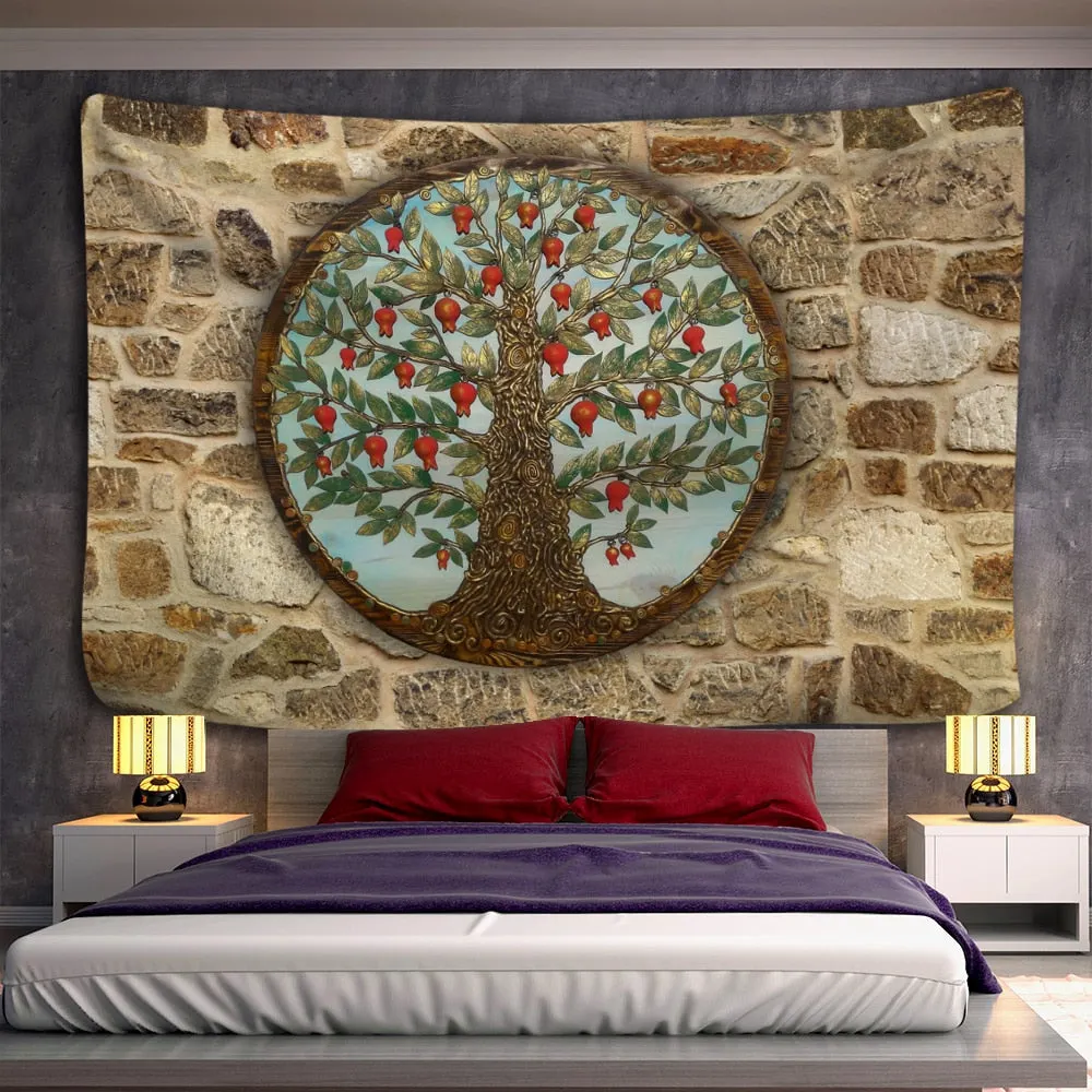 Death Mushroom Forest Tapestry Wall Hanging Fairy Tale Castle Skeleton Bohemian Psychedelic Home Dormitory Dream Decor