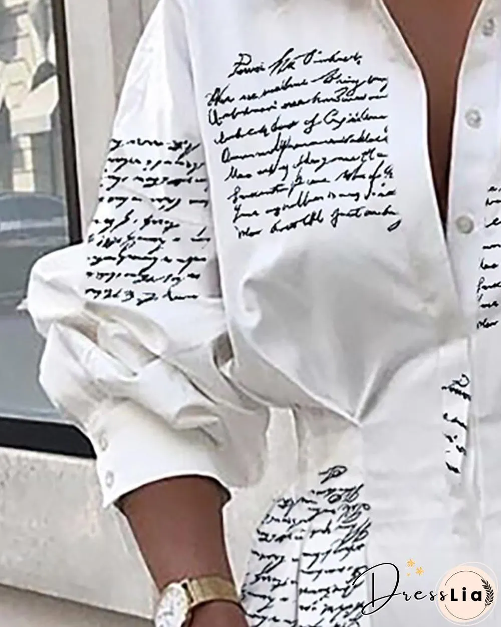 Letter Print Tight Waist Shirt Dress P13248