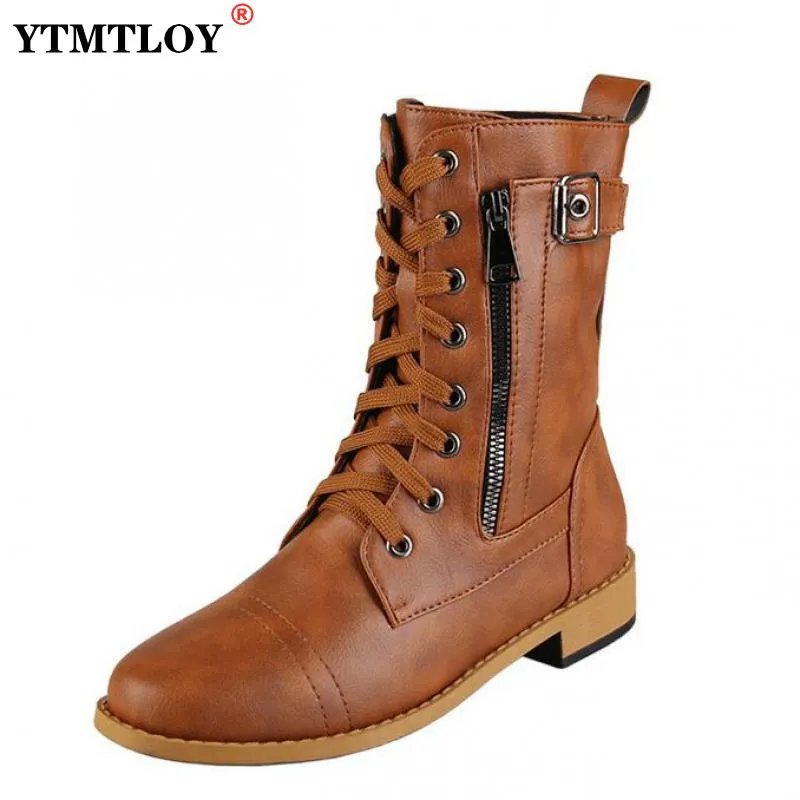 Ladies Low-heel Casual Long Women's Boots Plus Cotton Warm Zipper Round-toe Winter Shoes Motorcycle Boots 2022 New Ankle