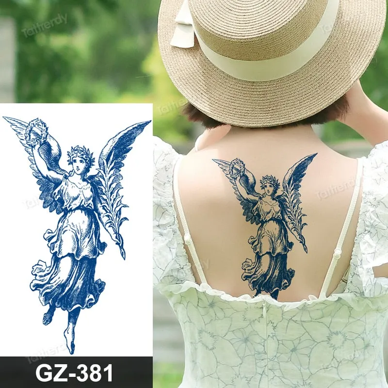 juice long lasting tatto sticker wings angel moon sun compass dragon fake tattoo waterproof transfer tatouage temporaire femme
