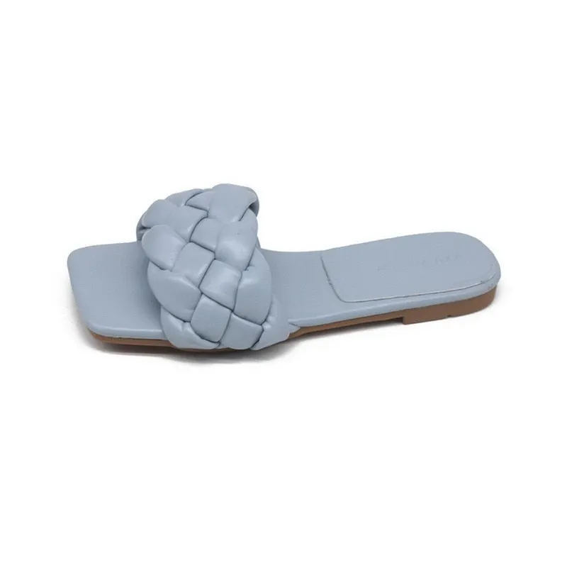 2021 Slippers Women summer Ladies Retro Narrow Band Sandals Open Toe Shoes Ladies Outdoor Flat Slides Beach Square Toe Slippers