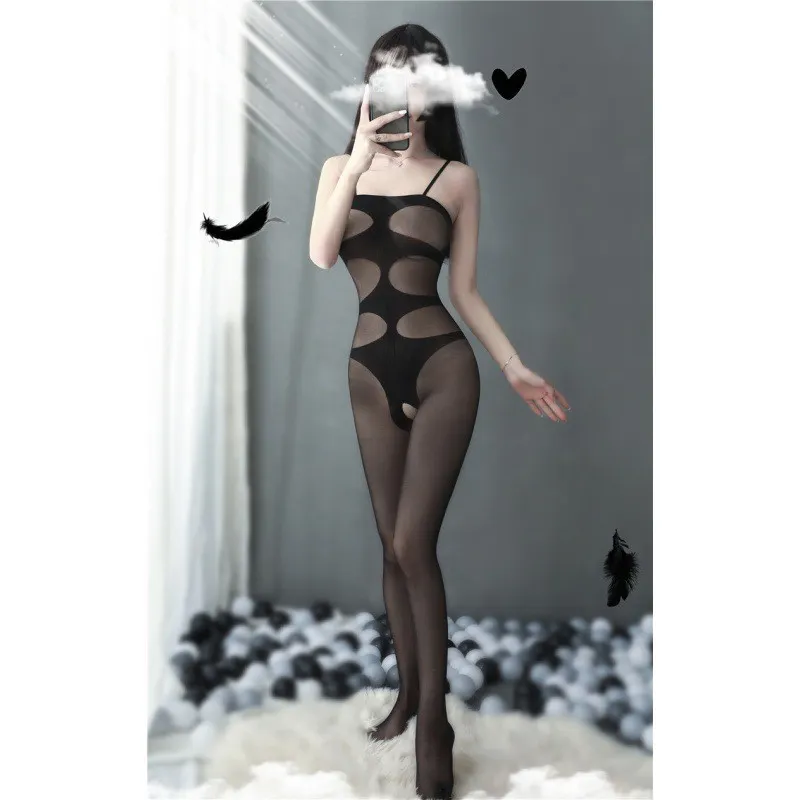 Uveng Night Vows Transparent Lingerie Free From Temptation Sexy Black Open Stockings Women Passion Body Net Uniform Pajamas