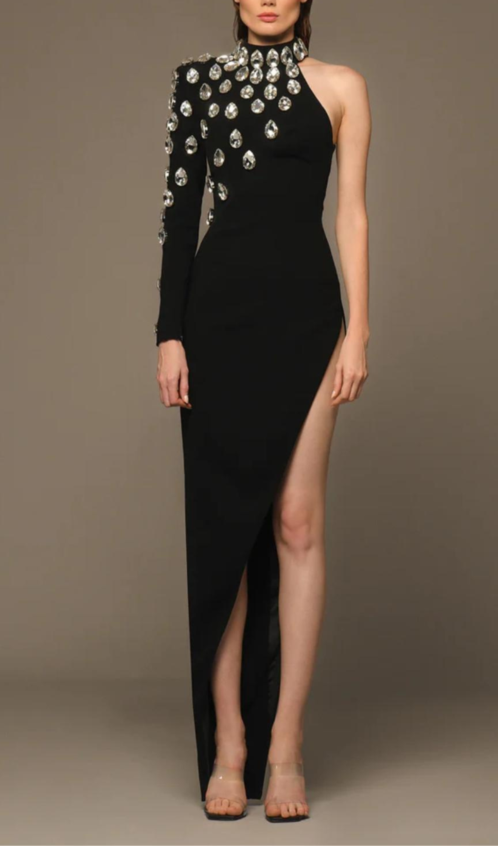 Aubree Asymmetrical Black Cr&ecirc;pe Dress Flowering Girl