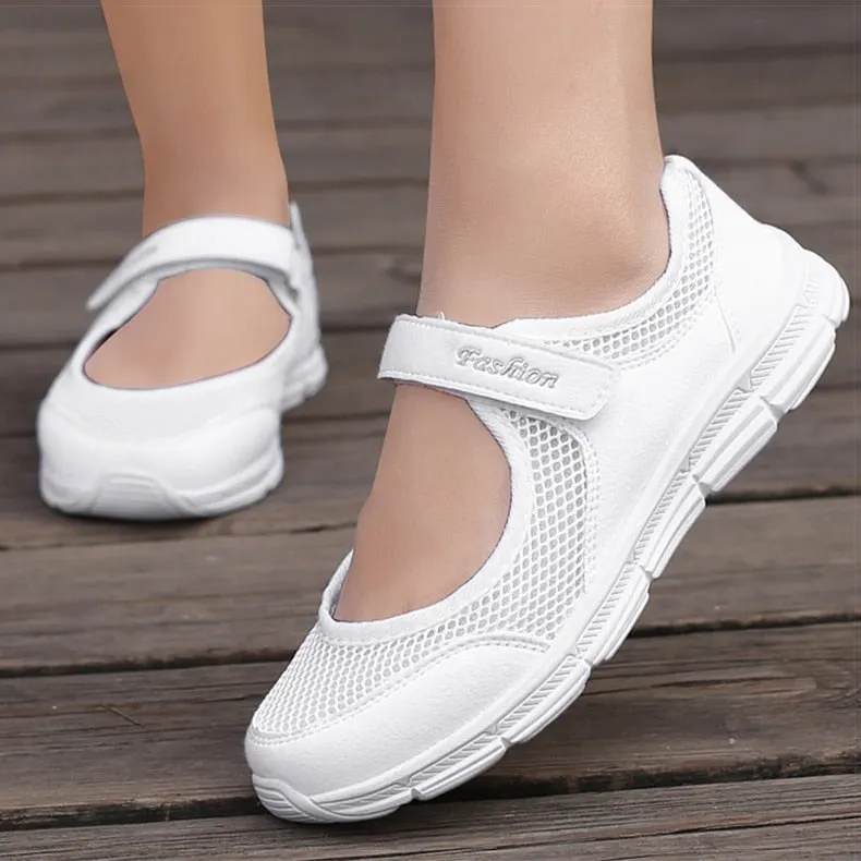 Women Flats Breathable White Shoes Women Lightweight Zapatillas Mujer Spring Autumn Flat Shoes Plus Size Casual Sneakers Female