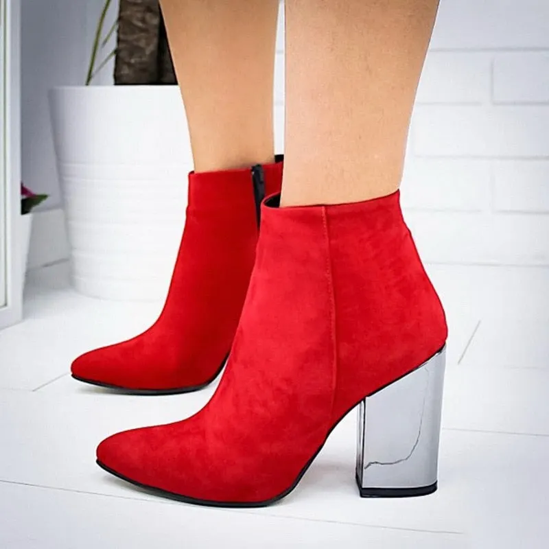 Women Ankle Boots 2021 Fashion Boots Woman Autumn Winter Pointed Toe High Heels Zipper Female Shoes Booties Females Botas Mujer