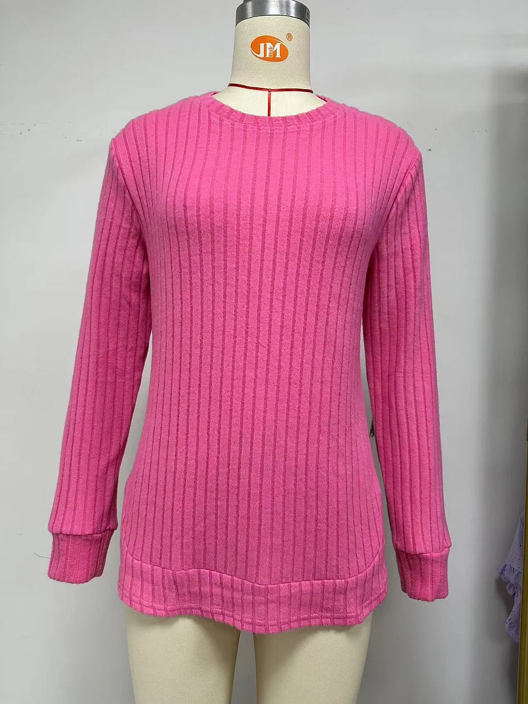 Churchf Churchf And Winter 2024 New Square Collar Pit Strip Solid Color Long-Sleeved Loose T-Shirt Top