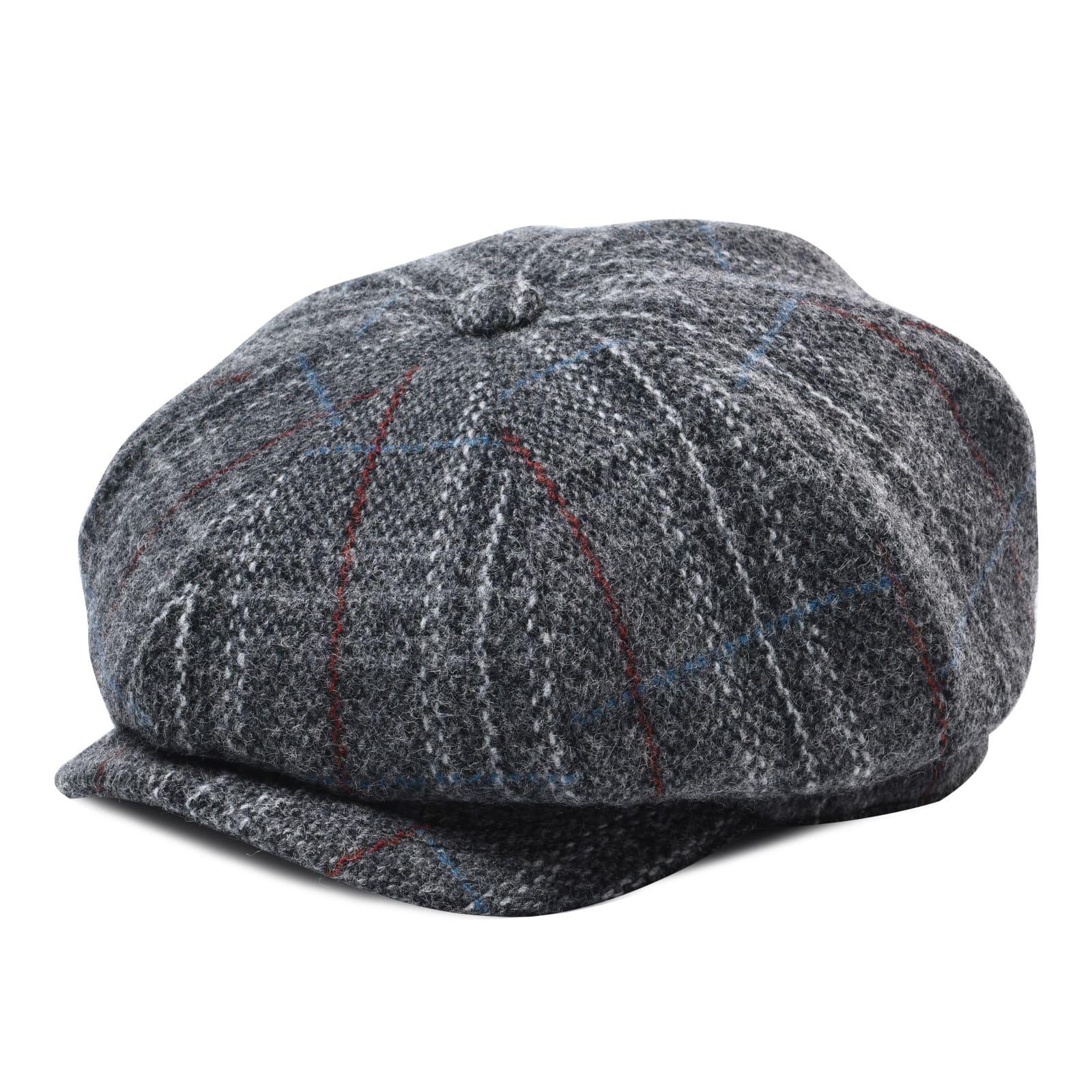 Plaid Gray Wool Newsboy Cap