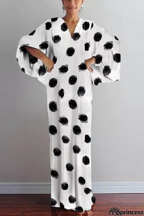 Geometry V Neck Bat Maxi Dress