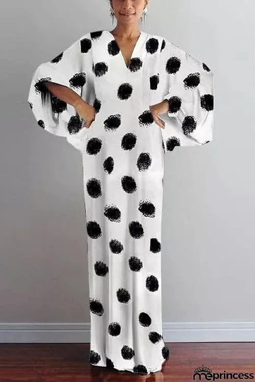 Geometry V Neck Bat Maxi Dress
