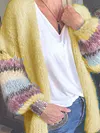 Stylish Contrast Color Striped Long Sleeve Loose Cardigan Sweater