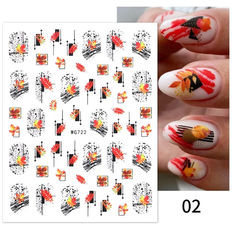 1PC Fall Leaf Flowers Line 3D Nail Sticker Mape Leaves Waves Pattern Decals Slider DIY Nail Art Decoration Wraps For Manicures-Nail Inspo