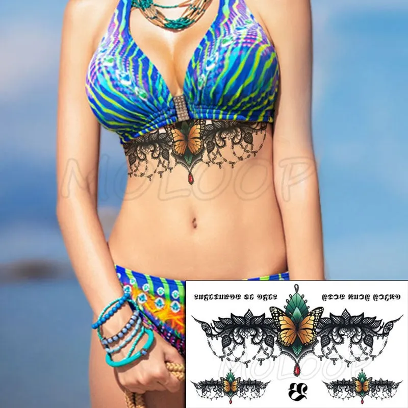 Temporary Tattoo Sticker Totem Flower Arrow Color Sexy Chest Back Fake Tatoo Waterproof Flash Tatto Body Art for Woman Girl