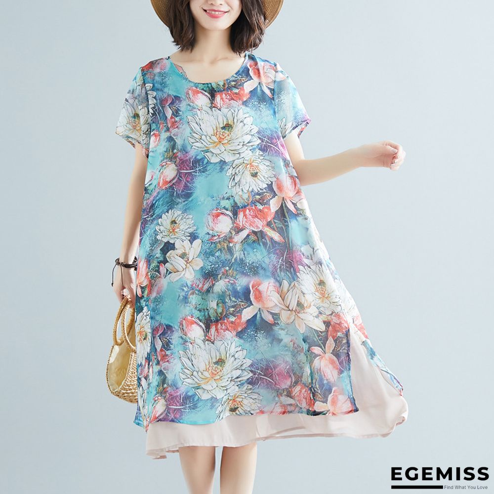 Loose Slimming Plus Extra-large Size Chiffon Short Sleeve Dress for Middle-aged Women | EGEMISS