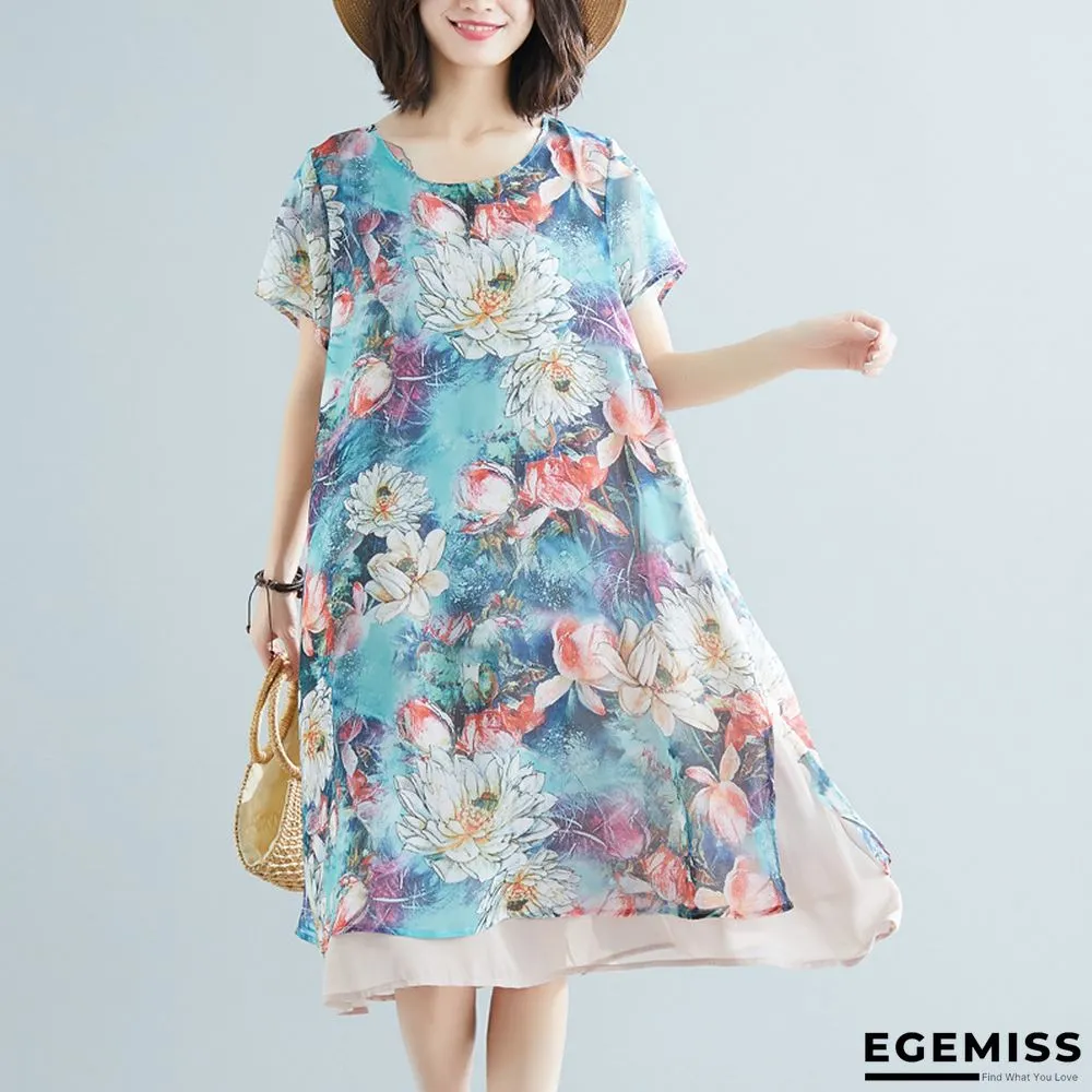 Loose Slimming Plus Extra-large Size Chiffon Short Sleeve Dress for Middle-aged Women | EGEMISS