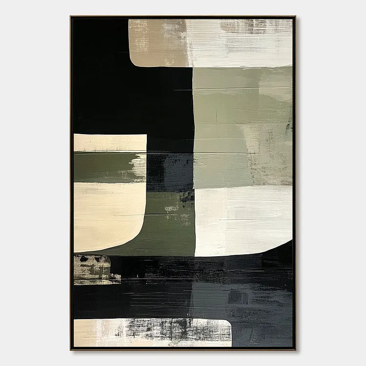 STRUCTURED FORMS: Minimalist Abstract Block Oil Painting（Canvas painting）