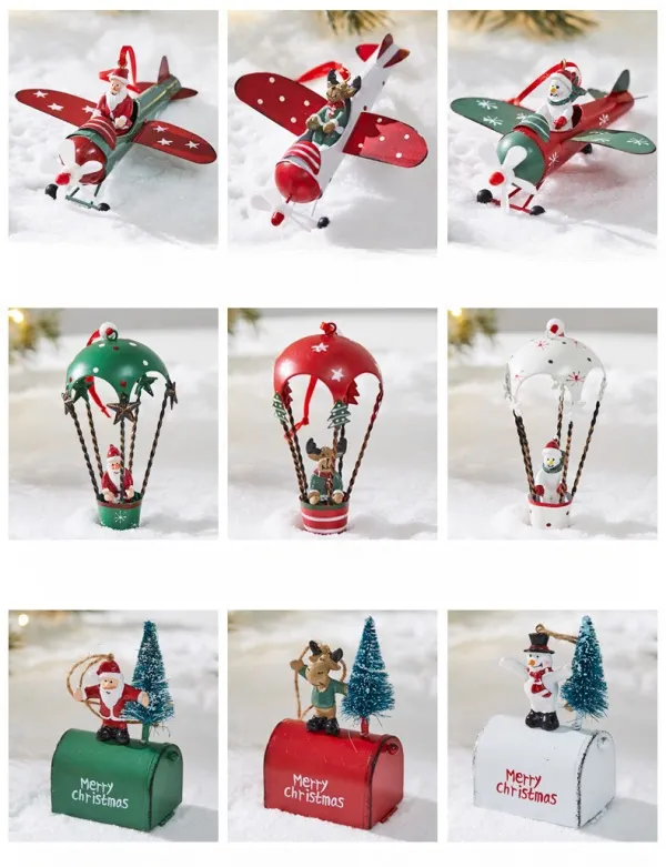 Christmas Iron Decorations Small Mailbox Santa Claus Elk Pendant Holiday Snowman Ornaments