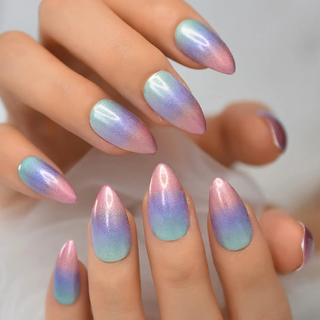 Long Almond White Flower Pattern Mixed Gel Tips Decoration Nails False Hand Dummy Stick On Nails Full Cover Nails-Nail Inspo
