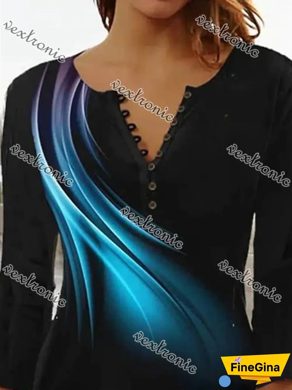 Women V-neck Long Sleeve Printed Women Tops