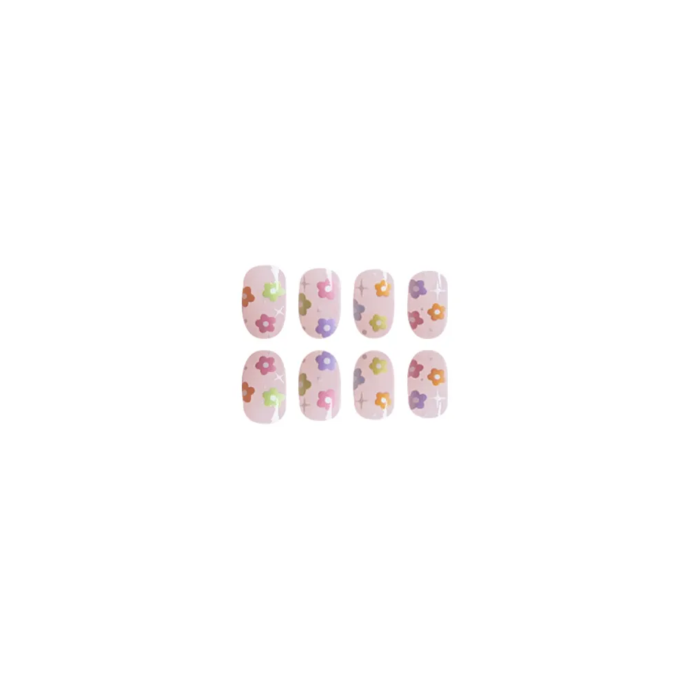 Churchf Churchf Lovely Floral Girl Short Elliptical Oval Nail Piece Wearable Removable Fake Nails