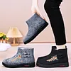 Women's Elder Widen Thickened Fleece-Lined Embroidered Anti-Slip Cotton Snow Boots